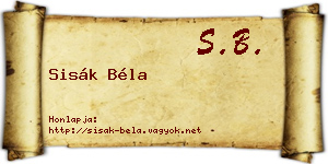 Sisák Béla névjegykártya